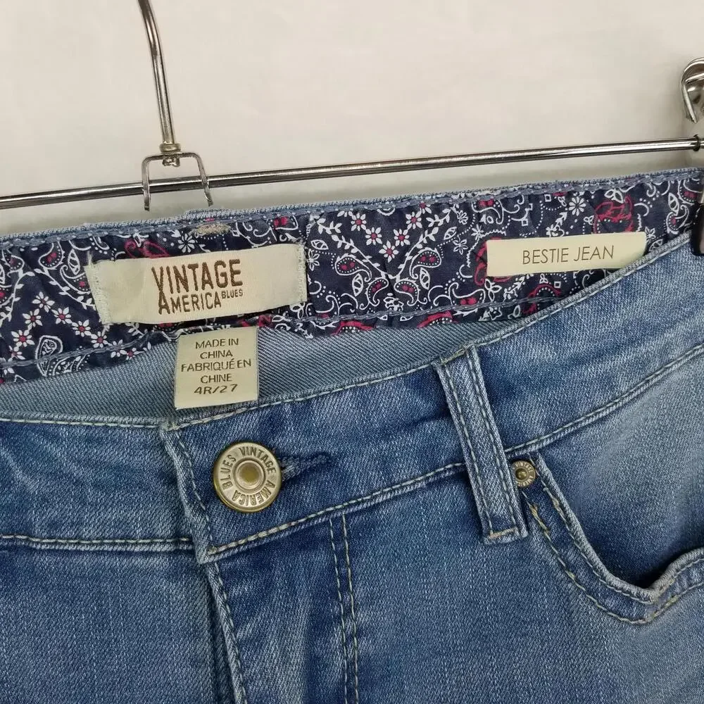 Vintage America‎ Bestie Embroidered Jeans 4 / 27 NWT Denim Jean